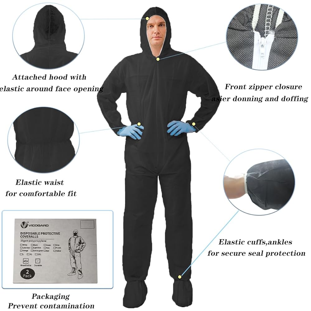 VVICOGARD 2 Pack Hazmat Suits, 10 Colors Options Disposable